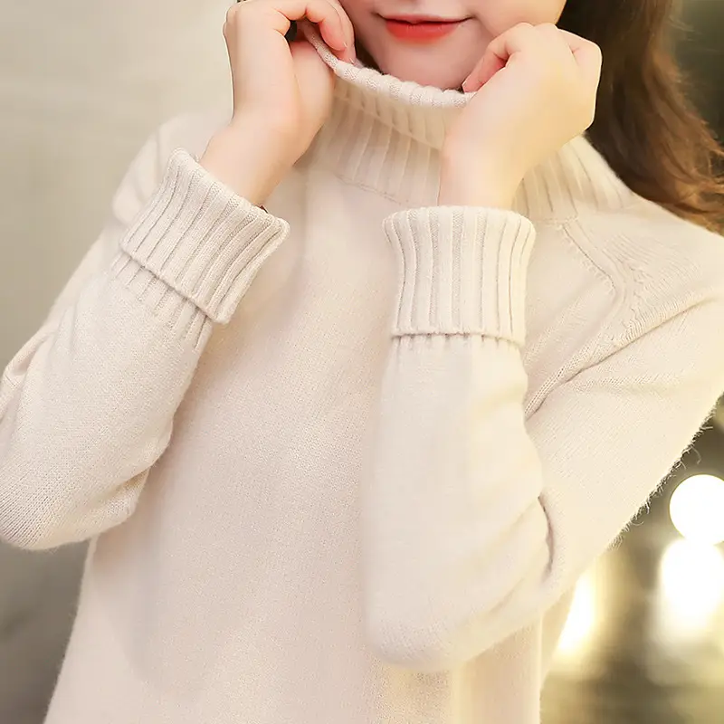 Women Turtleneck Sweater Yellow Knitted Warm Outerwear - Image 10