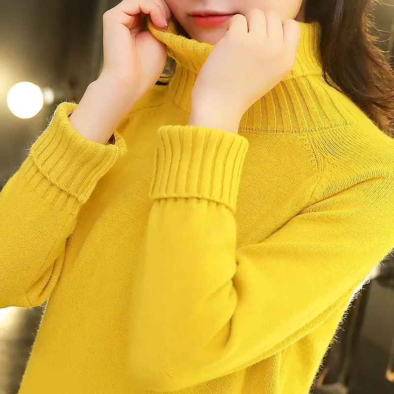 Women Turtleneck Sweater Yellow Knitted Warm Outerwear - Image 11