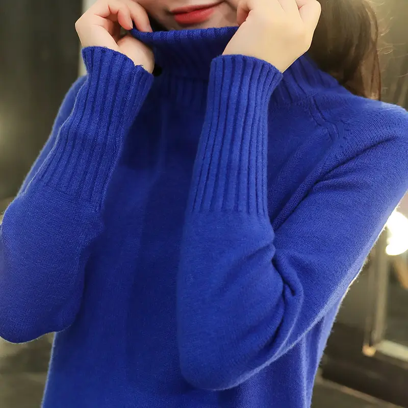 Women Turtleneck Sweater Yellow Knitted Warm Outerwear - Image 12