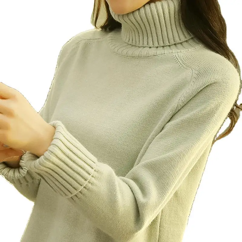 Women Turtleneck Sweater Yellow Knitted Warm Outerwear - Image 13