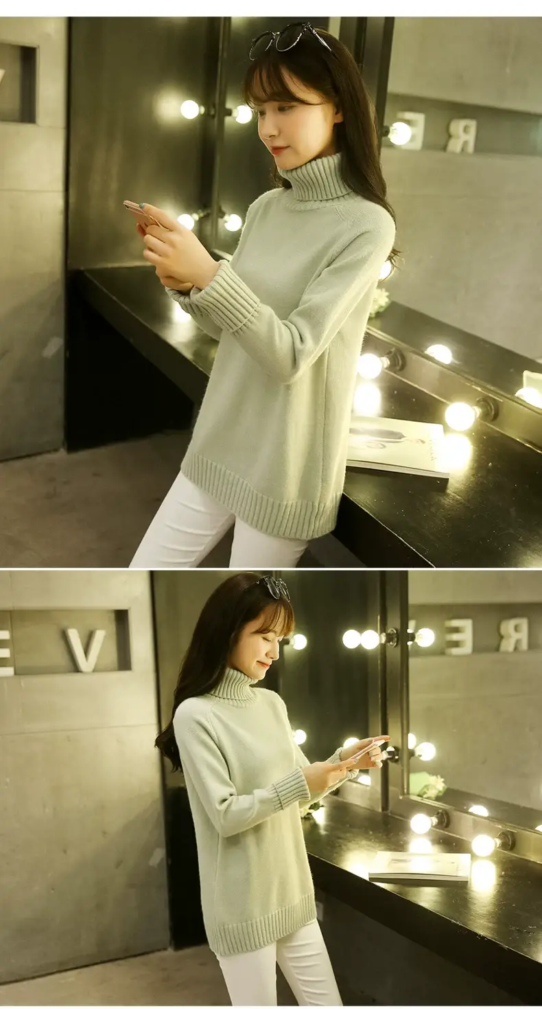 Women Turtleneck Sweater Yellow Knitted Warm Outerwear — feature 10