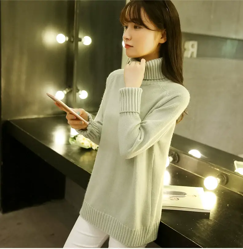 Women Turtleneck Sweater Yellow Knitted Warm Outerwear — feature 11