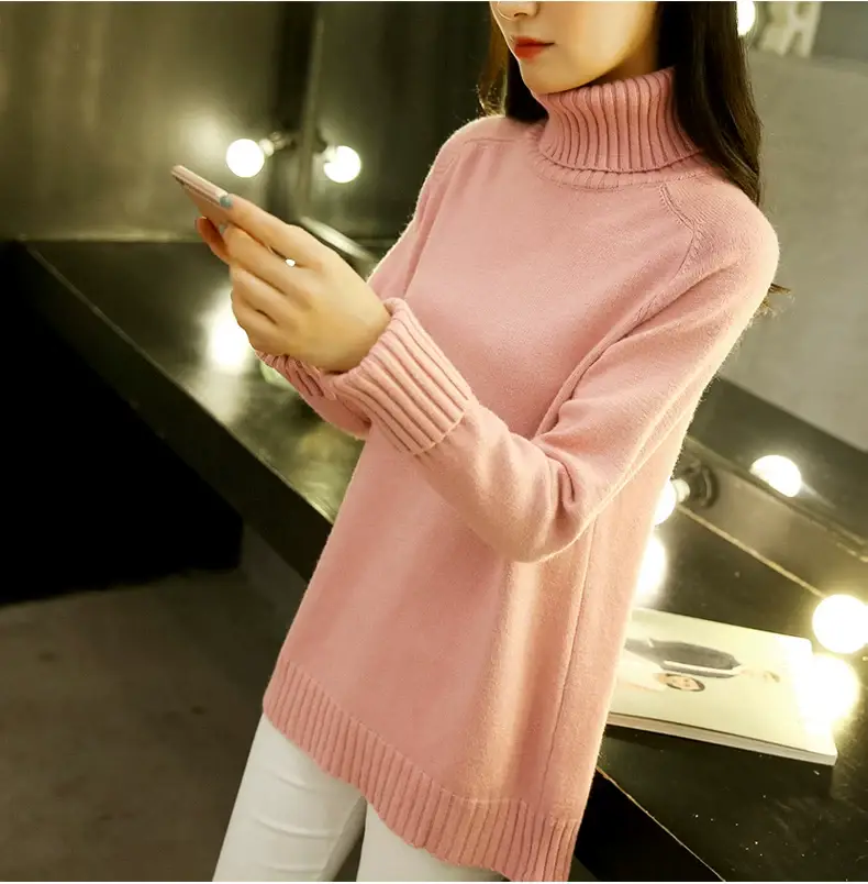 Women Turtleneck Sweater Yellow Knitted Warm Outerwear — feature 12