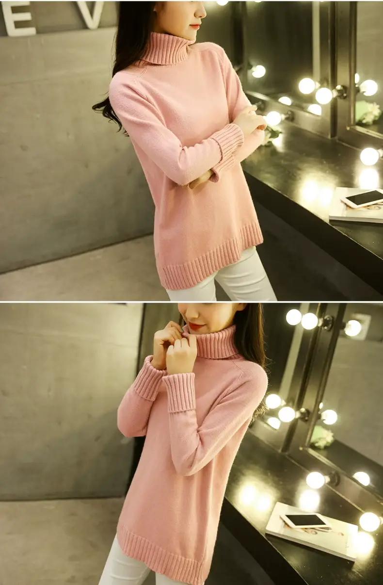 Women Turtleneck Sweater Yellow Knitted Warm Outerwear — feature 13