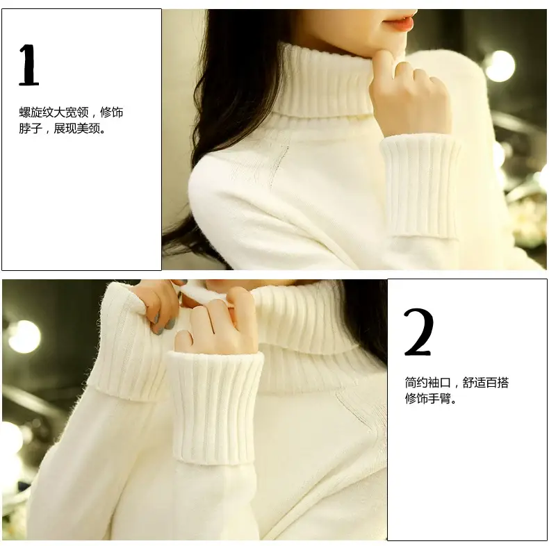 Women Turtleneck Sweater Yellow Knitted Warm Outerwear — feature 4