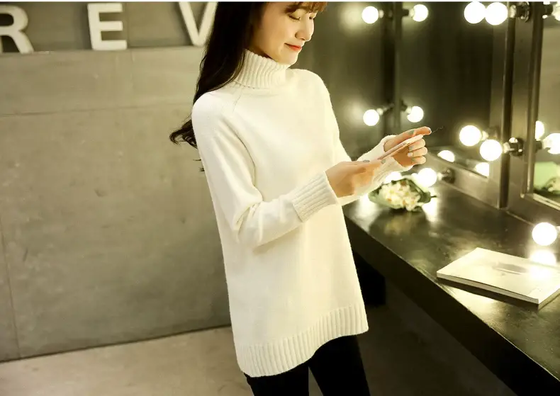 Women Turtleneck Sweater Yellow Knitted Warm Outerwear — feature 5