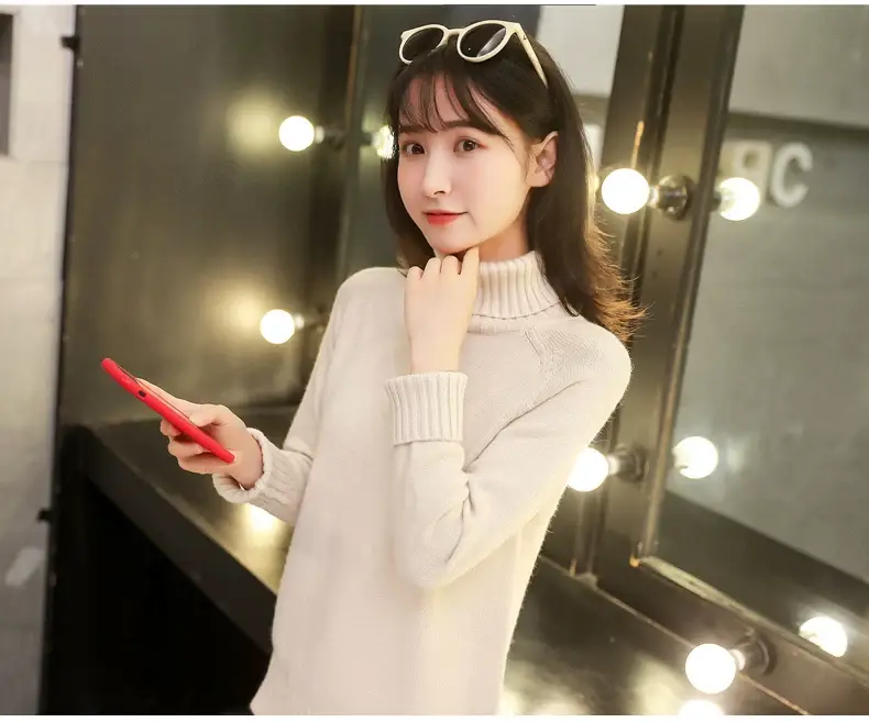 Women Turtleneck Sweater Yellow Knitted Warm Outerwear — feature 8