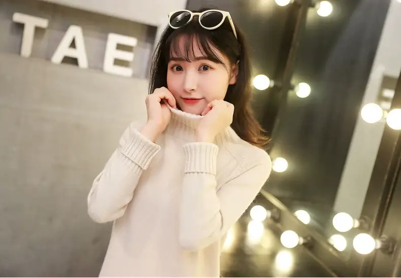 Women Turtleneck Sweater Yellow Knitted Warm Outerwear — feature 9
