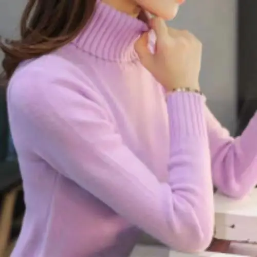 Women Turtleneck Sweater Yellow Knitted Warm Outerwear - Image 4