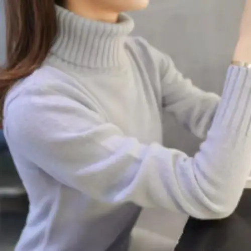 Women Turtleneck Sweater Yellow Knitted Warm Outerwear - Image 5
