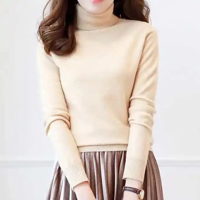 Women Turtleneck Sweater Yellow Knitted Warm Outerwear - Image 7