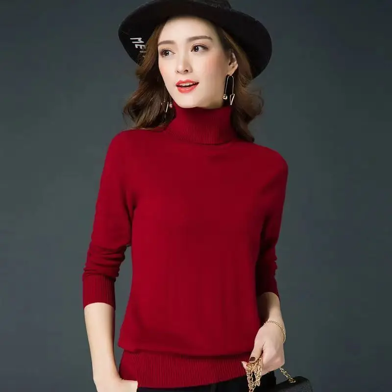 Women Turtleneck Sweater Yellow Knitted Warm Outerwear - Image 8