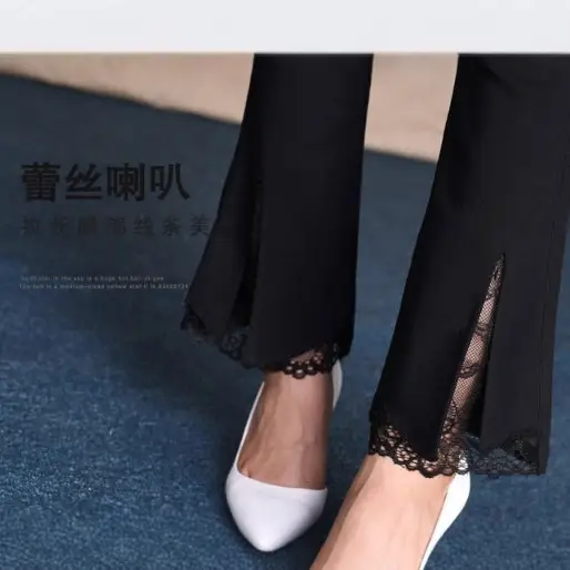 Black Lace Flare Pants High Waist Nine Point Women - Image 5
