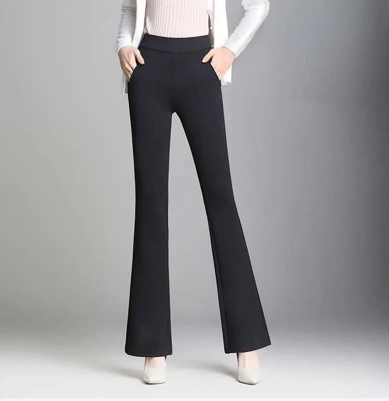 Black Lace Flare Pants High Waist Nine Point Women - Image 2