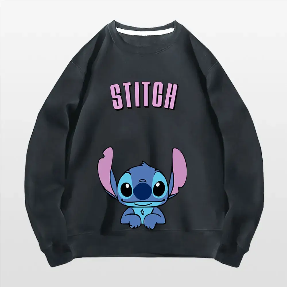 Stitch Graphic Sweatshirt Black Long Sleeve - Image 9