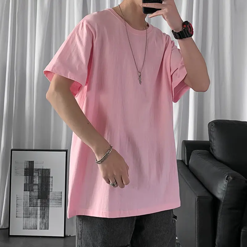 Men Loose Fit Peach Cotton T-Shirt Short Sleeve