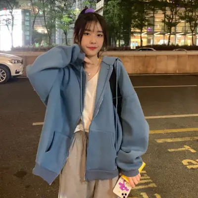 Thin Korean Style Blue Zipper Coat Women's 2023 - Image 2