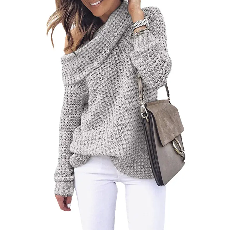 2025 Knit Turtleneck Women Winter Coat Grey - Image 9