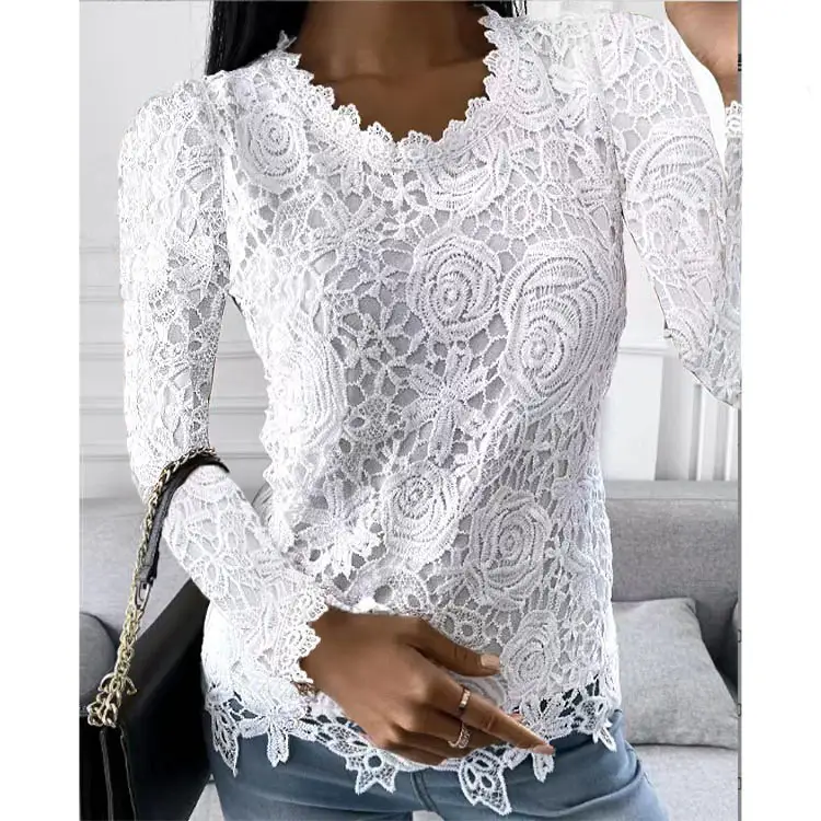 White Lace Long Sleeve Women's Top 2025 Summer - Image 11