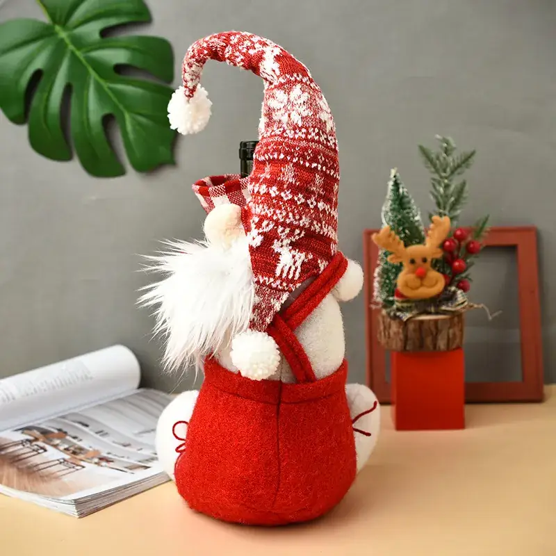 Santa Faceless Doll Wine Bottle Cover Red Plaid - Image 6