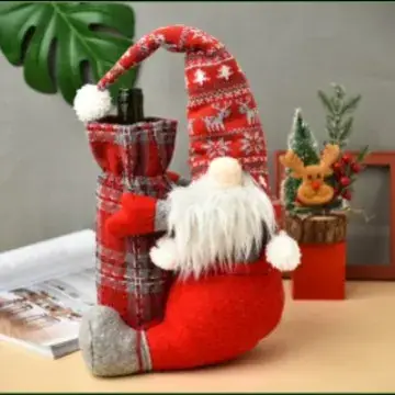 Santa Faceless Doll Wine Bottle Cover Red Plaid - Image 2