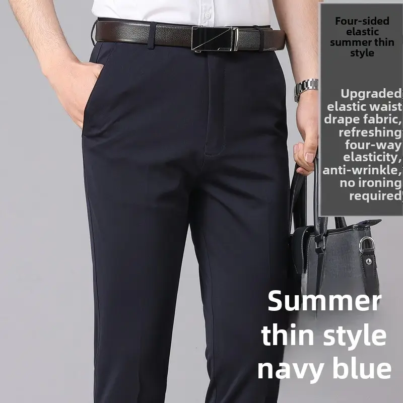 Men's Business Black Slim Fit Slim Elastic Pants - Image 15