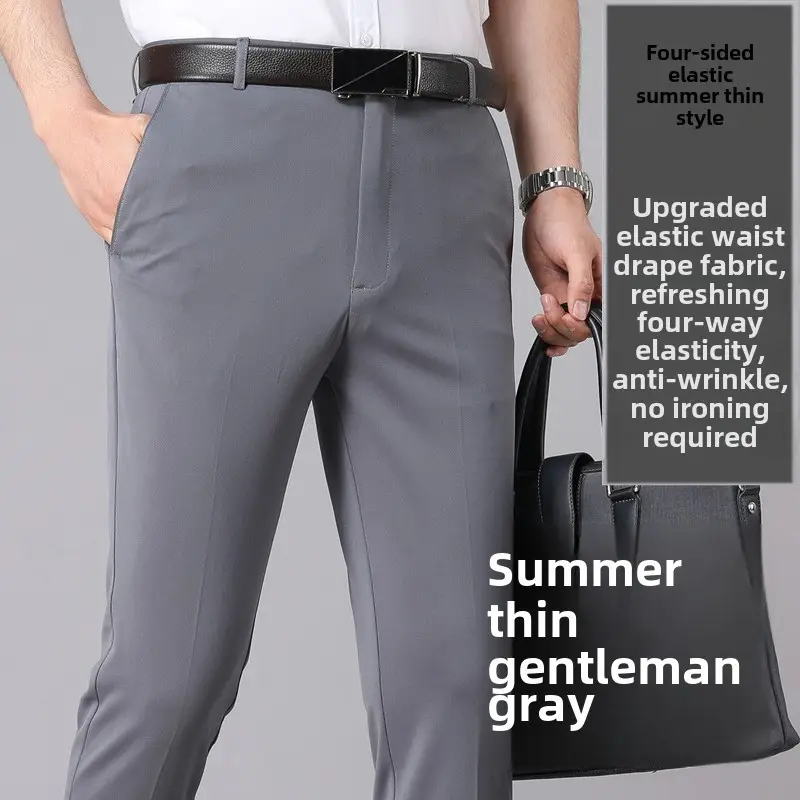 Men's Business Black Slim Fit Slim Elastic Pants - Image 22