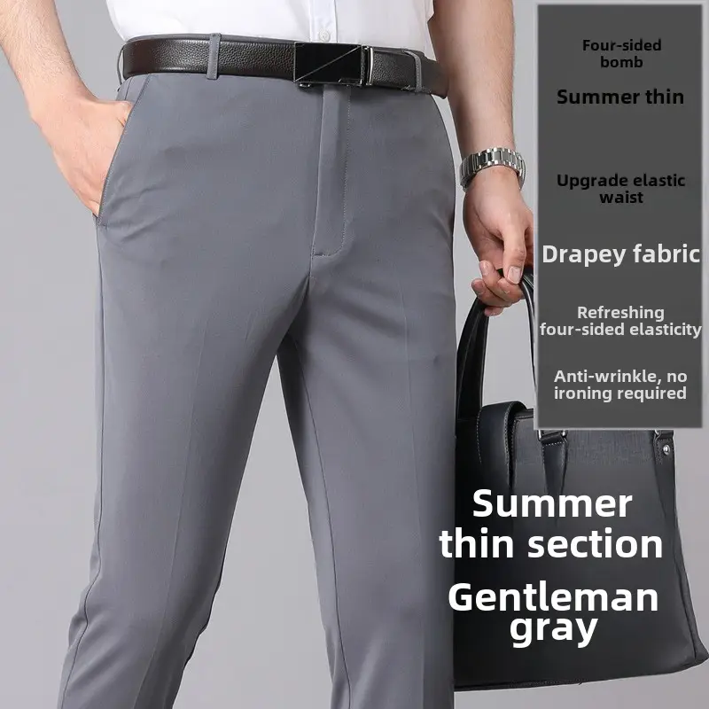 Men's Business Black Slim Fit Slim Elastic Pants - Image 24
