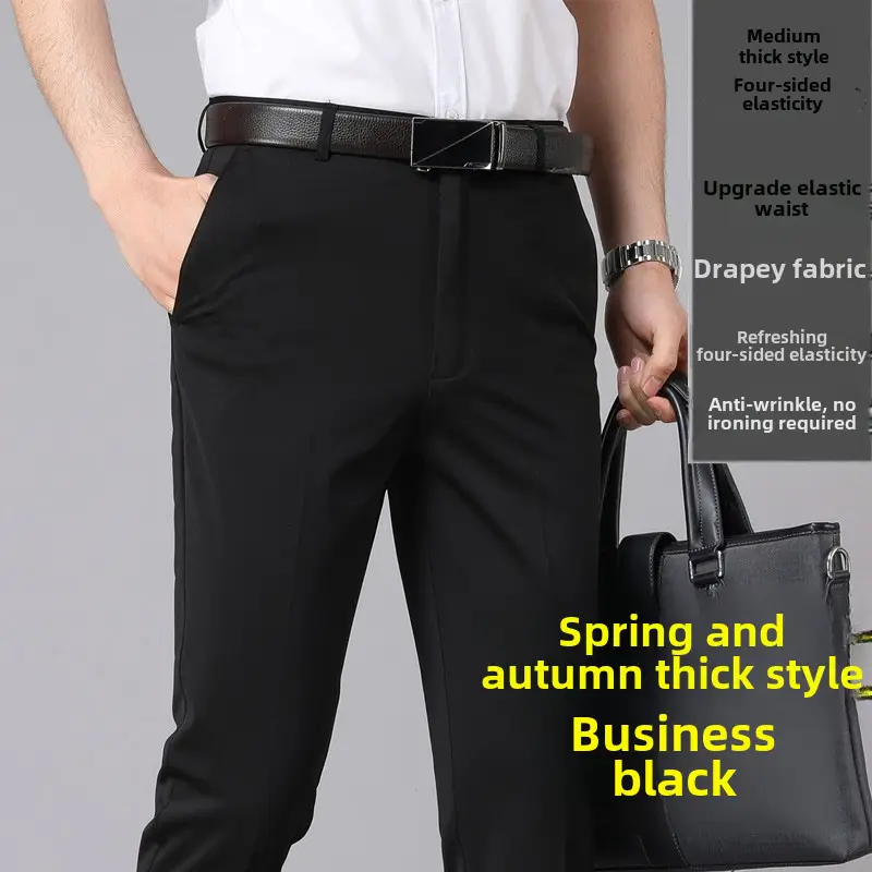 Men's Business Black Slim Fit Slim Elastic Pants - Image 37