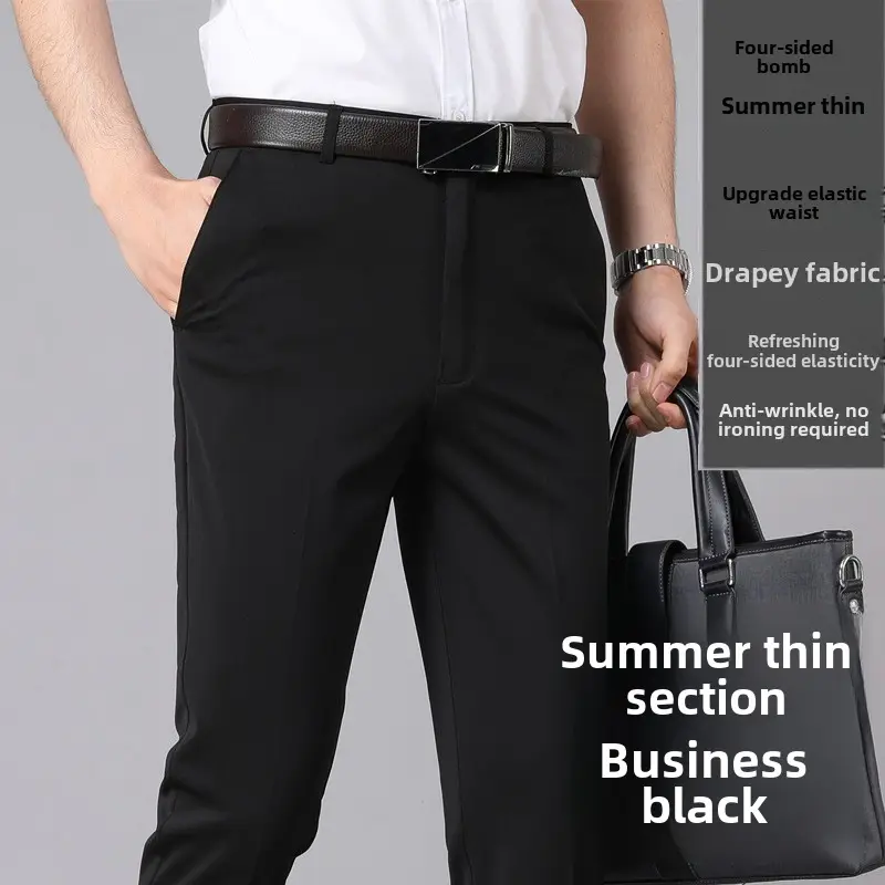 Men's Business Black Slim Fit Slim Elastic Pants - Image 4
