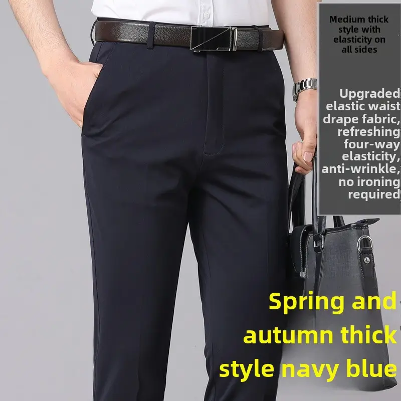 Men's Business Black Slim Fit Slim Elastic Pants - Image 45