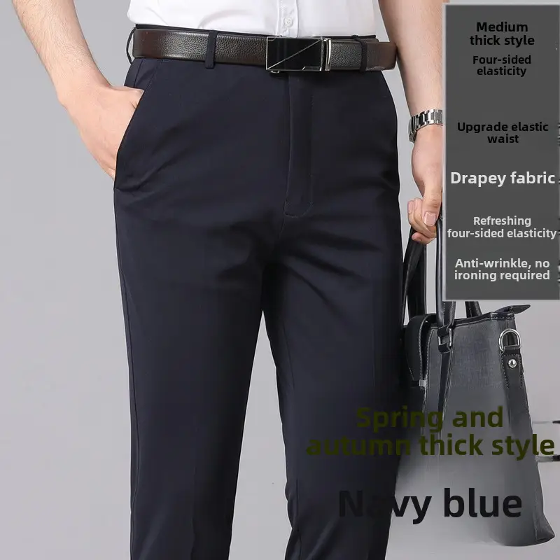 Men's Business Black Slim Fit Slim Elastic Pants - Image 48