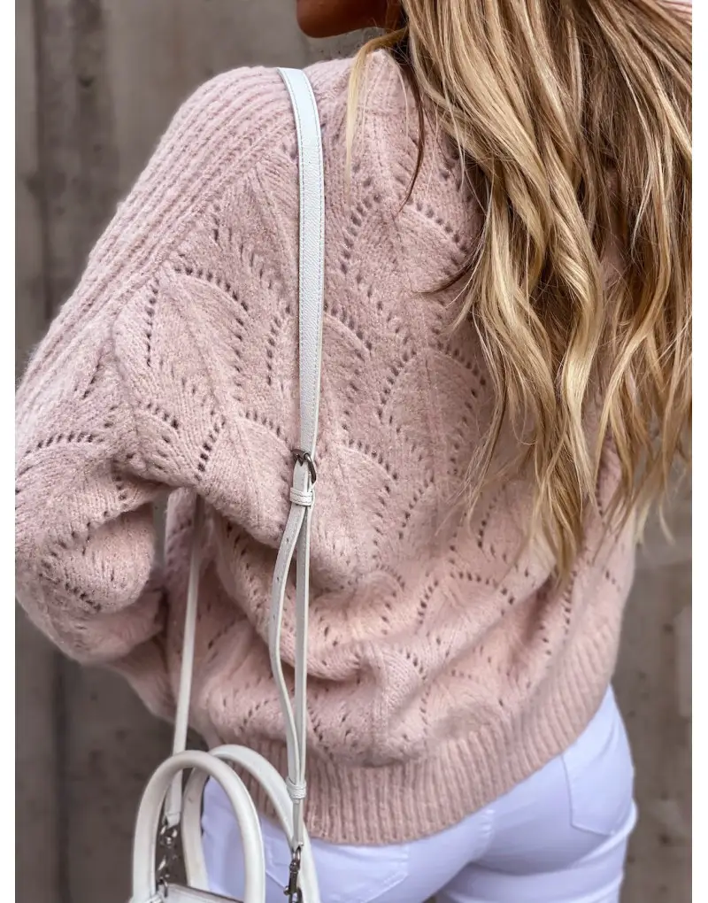 Women's 2021 Hollow Crewneck Sweater White - Image 6