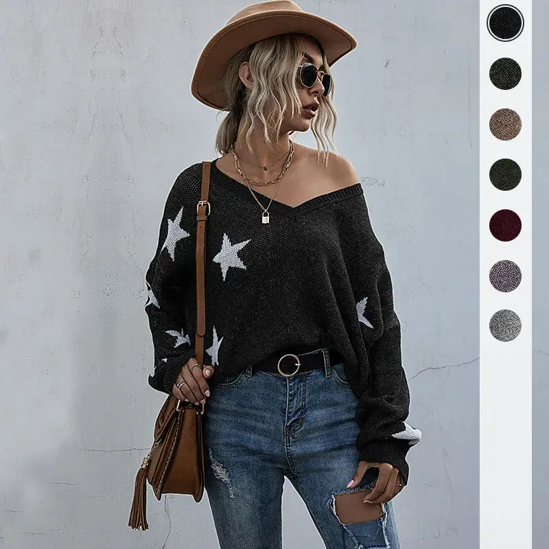 Women's Grey Star Tassel Knit Sweater V-Neck - Image 5