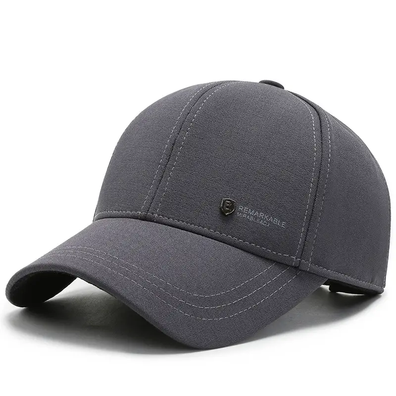 Men's Fleece Lined Baseball Cap Grey Winter Warm - Image 3