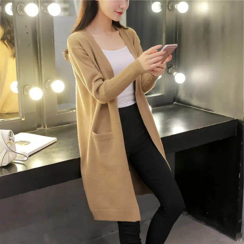 Women Loose Knit Cardigan Mid-Length Long Sleeve Shawl
