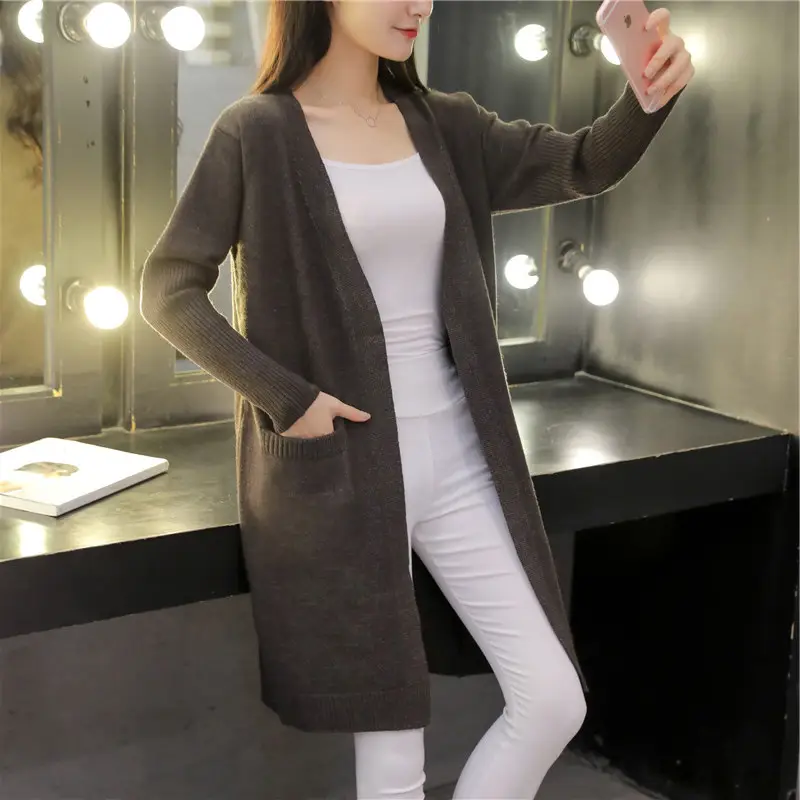Women Loose Knit Cardigan Mid-Length Long Sleeve Shawl