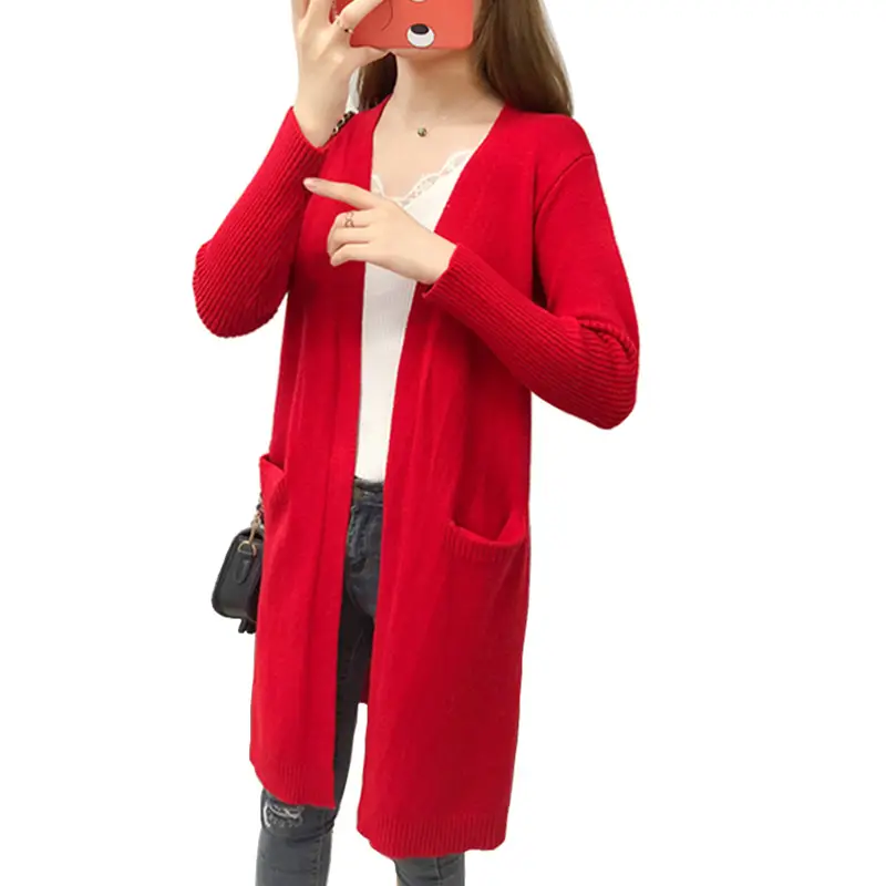 Women Loose Knit Cardigan Mid-Length Long Sleeve Shawl