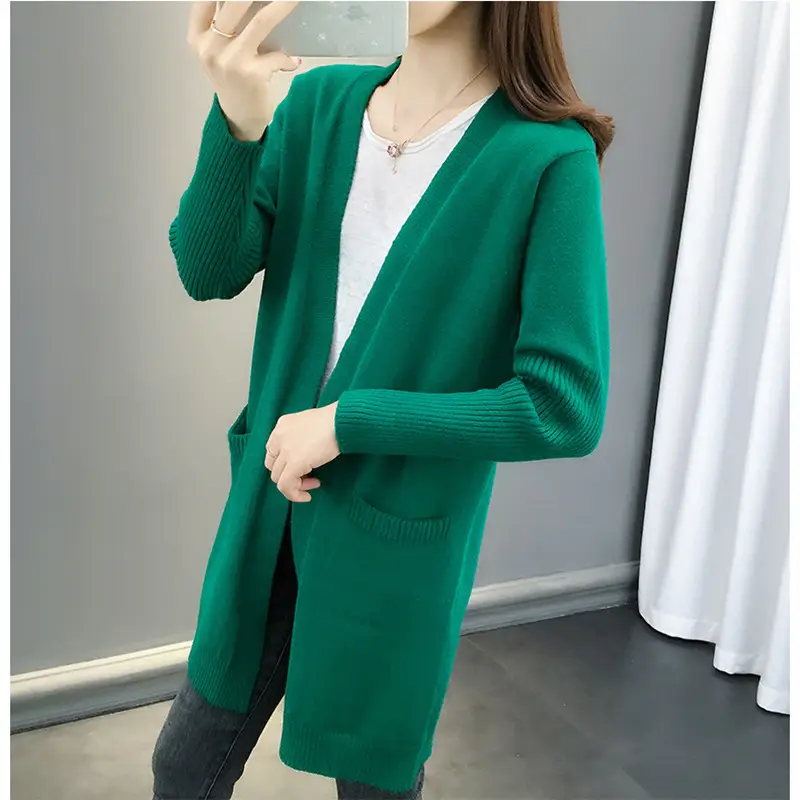 Women Loose Knit Cardigan Mid-Length Long Sleeve Shawl
