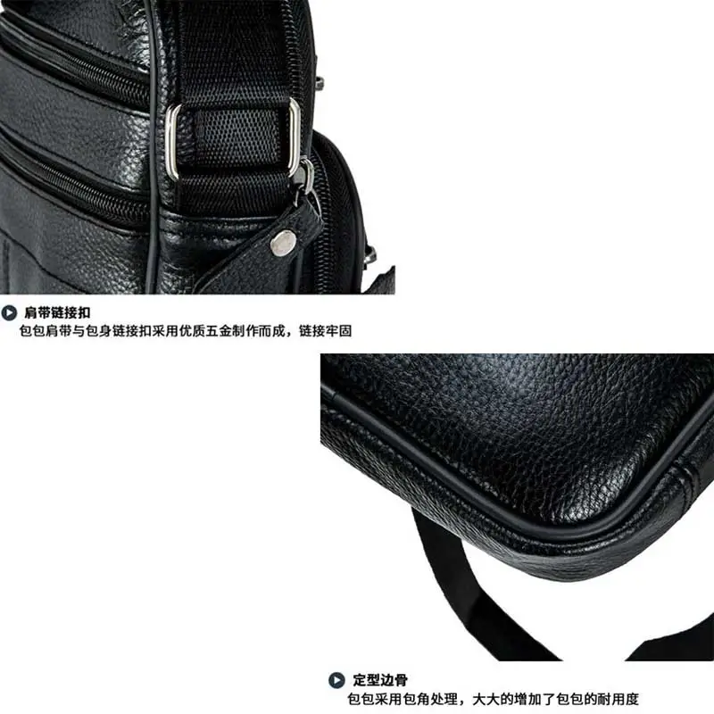 Men's Black Pure Leather Crossbody Bag Vertical Zip - Image 3
