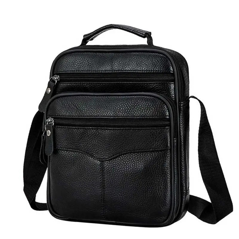 Men's Black Pure Leather Crossbody Bag Vertical Zip - Image 6