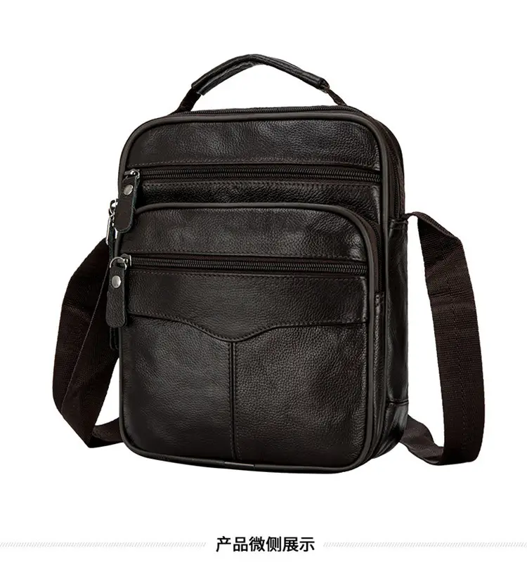 Men's Black Pure Leather Crossbody Bag Vertical Zip — feature 13