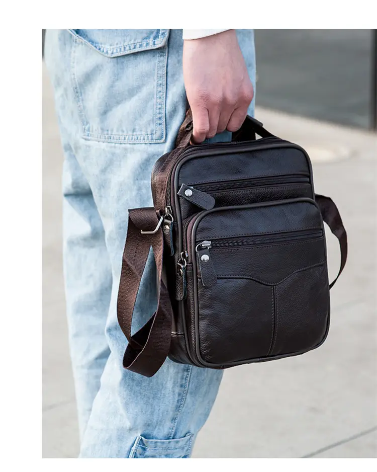 Men's Black Pure Leather Crossbody Bag Vertical Zip — feature 20