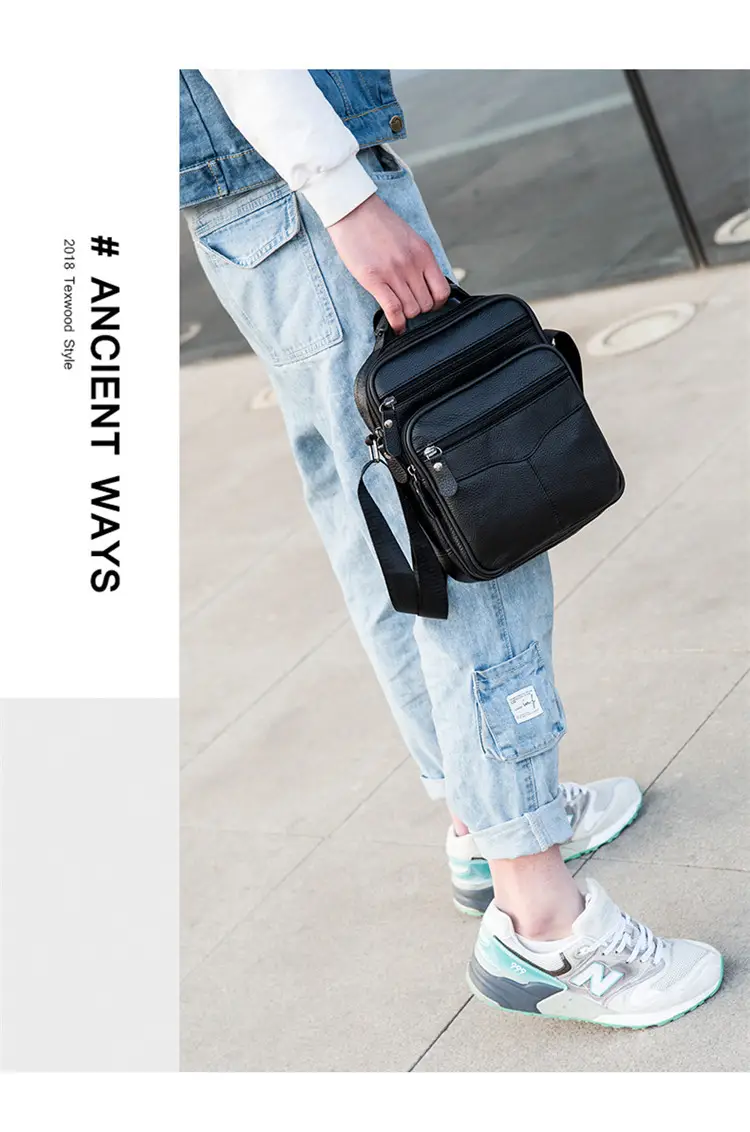 Men's Black Pure Leather Crossbody Bag Vertical Zip — feature 21