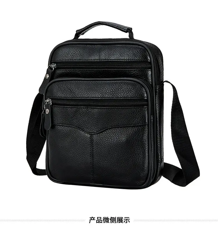 Men's Black Pure Leather Crossbody Bag Vertical Zip — feature 9