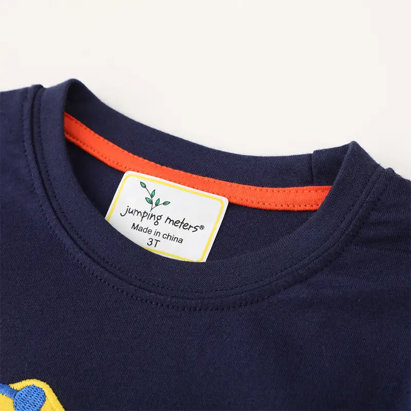 Boys Cotton Embroidered T-Shirt Navy Blue Round Neck - Image 3