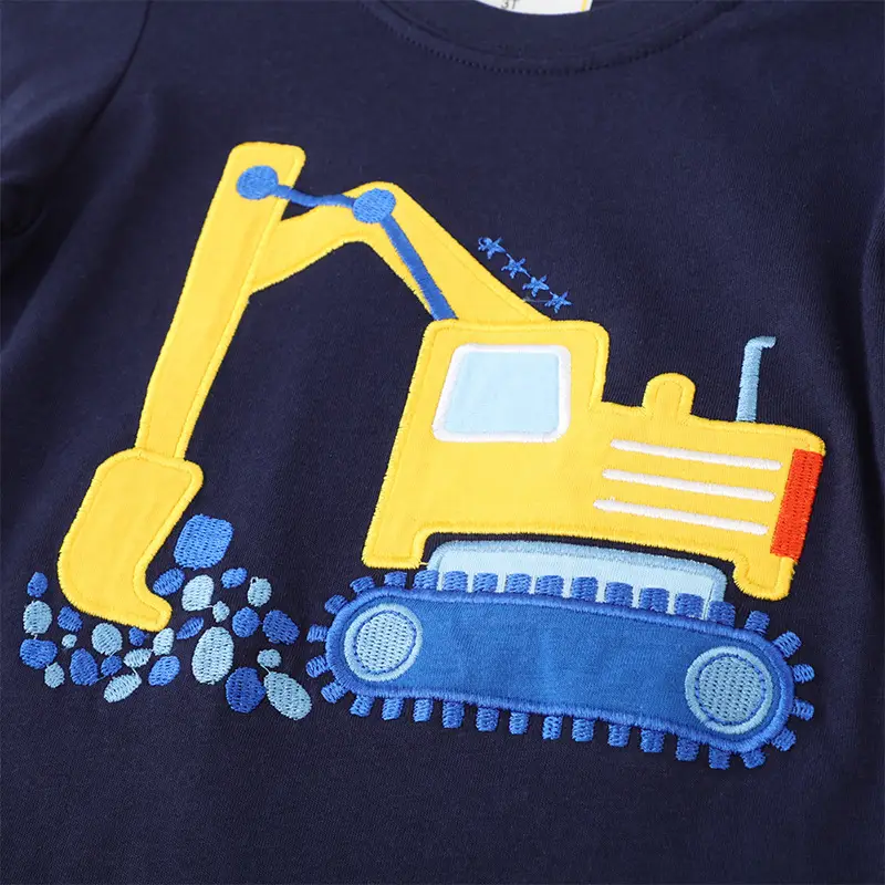Boys Cotton Embroidered T-Shirt Navy Blue Round Neck - Image 4