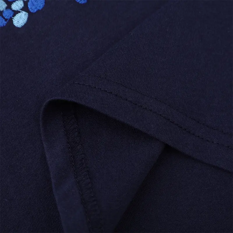 Boys Cotton Embroidered T-Shirt Navy Blue Round Neck - Image 5