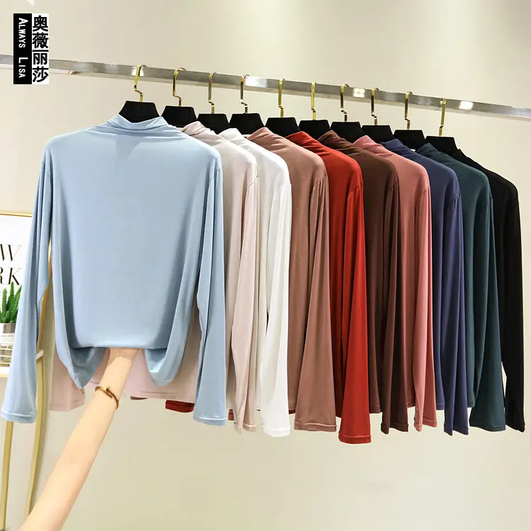 Women's New Modal Collar T-Shirt Brown Large - Image 11