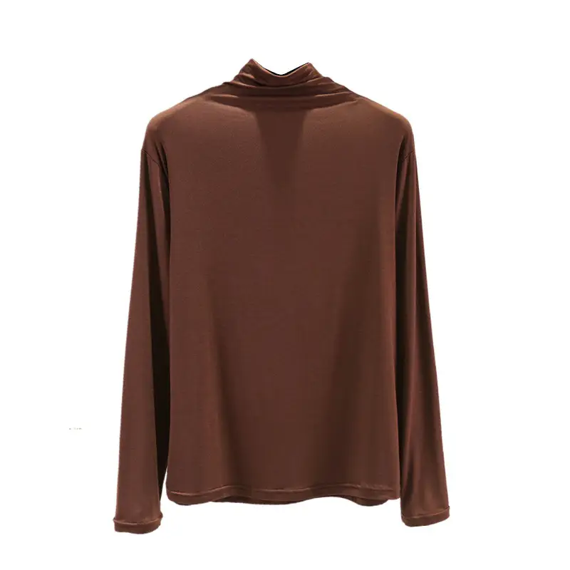 Women's New Modal Collar T-Shirt Brown Large - Image 15